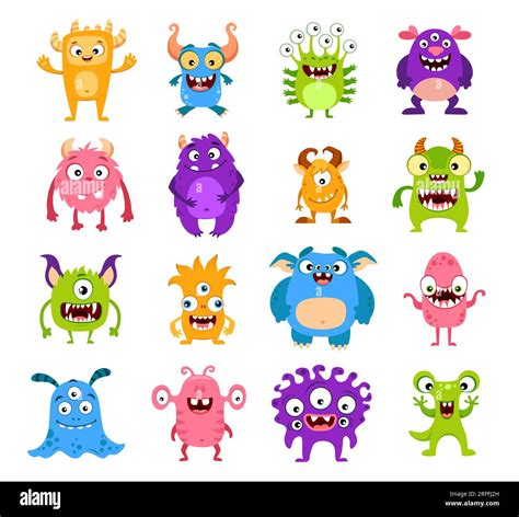 Cartoon Funny Monster Characters Cute Comic Creatures Isolated Vector