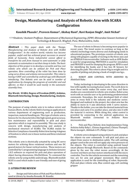 Design, Manufacturing and Analysis of Robotic Arm with SCARA Configuration - DocsLib