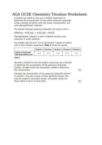 Aqa Gcse Chemistry Titration Calculations Teaching Resources