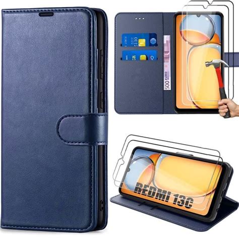 Coque Antichoc Verres Tremp S Pour Xiaomi Redmi C Etui Cuir Pu