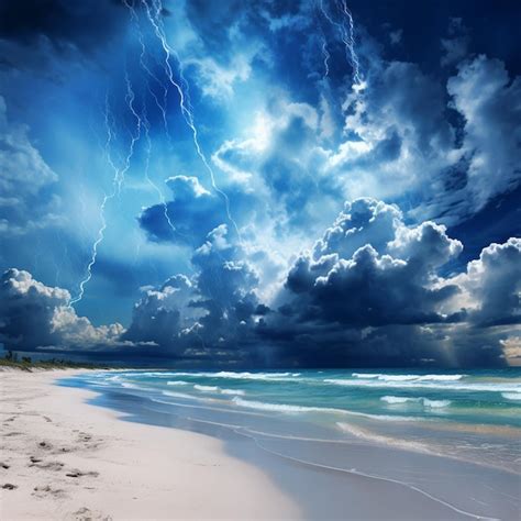 Premium Photo Arafed View Of A Beach With A Storm Coming In Generative Ai