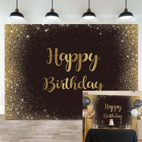 Black Gold Happy Birthday Backdrop Gold Glitter Spots Photography Background Adults