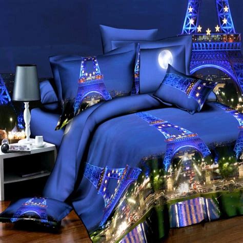 4pcs 3d Oil Painting Paris Night Queen Size Bedding Set Duvet Quilt Cover Pillowcases Bed Sheet