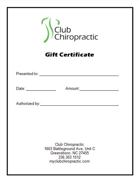 T Certificates Club Chiropractic