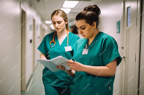 Premium Ai Image Two Nurses Are Looking At A Clipboard And One Is