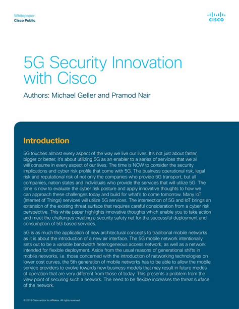 PDF 5G Security Innovation With Cisco White Paper Learning The