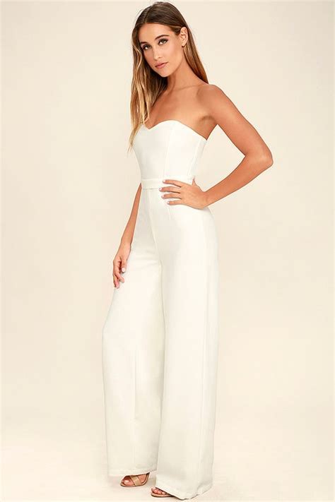 Chic White Jumpsuit Wide Leg Jumpsuit Strapless Jumpsuit 7400 Lulus