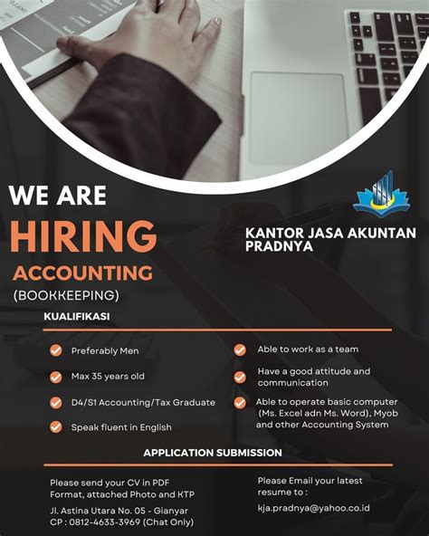 Lowongan Kerja Posisi Sebagai Staff Accounting Untuk Kantor Jasa