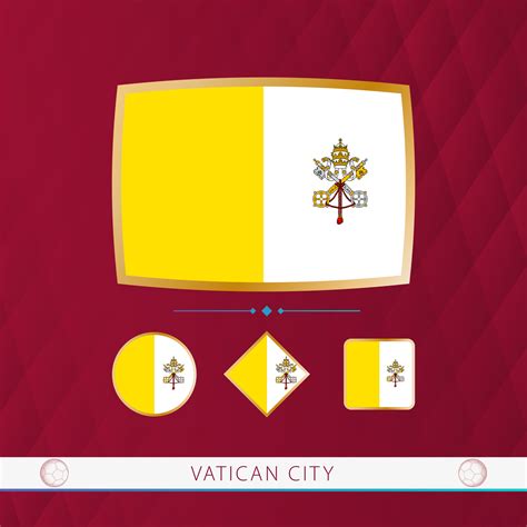 Set of Vatican City flags with gold frame for use at sporting events on a burgundy abstract ...