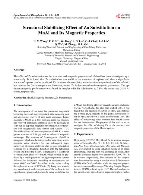 PDF Structural Stabilizing Effect Of Zn Substitution On MnAl And Its