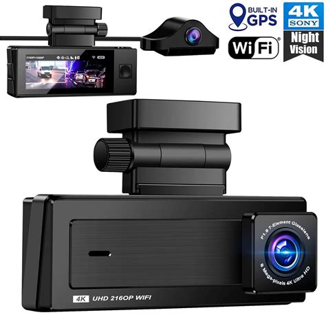 GKG Dash Cam 4K with Wifi GPS Front 4K and Rear 1080P Dual Dash Camera for Cars, 160° Wide Angle ...