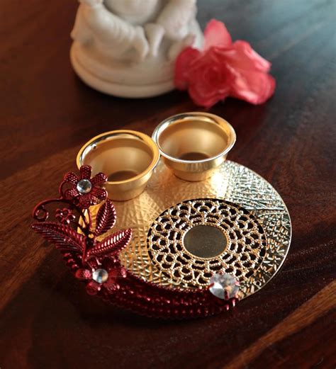 Buy Itiha Red Floral Metal Haldi Kumkum Holder Diwali Gift Return Gift