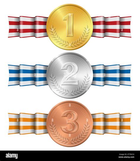 Golden Silver Bronze Sports Medal Realistic Vector Illustration Set