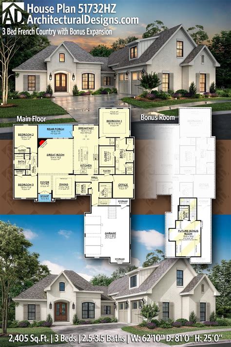 Plan 51732HZ 3 Bed French Country With Bonus Expansion In 2024