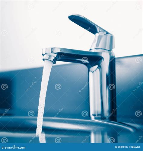 Faucet With Flowing Water Stock Image Image Of Bathroom 55875017