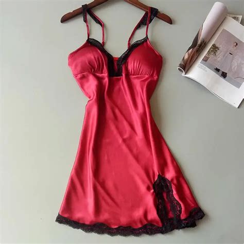 Ladies Mini Nightgown 2019 Summer Night Dress Nighty Faux Silk