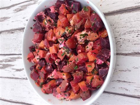 Roasted Beetroot Sweet Potato And Feta Salad Hedi Hearts