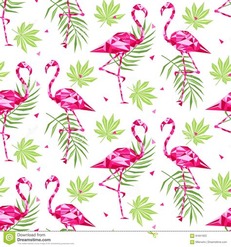 Tropical Trendy Seamless Pattern With Pink Flamingos And Palm Leaves