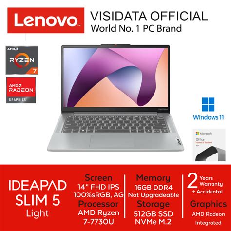 Jual Lenovo Ideapad Slim 5 Light 0PID Ryzen 7 7730U 16GB 512GB 14 FHD