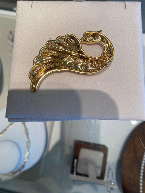 Stunning Diamond And 18 Karat Yellow Gold Peacock Pin For Sale At 1stdibs