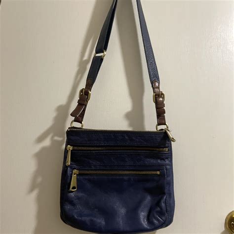 Fossil Blue Explorer Crossbody Bag In Pebbled Depop