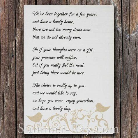 Wedding Gift Poem Invitation Insert Cards – Summer-Ray.com