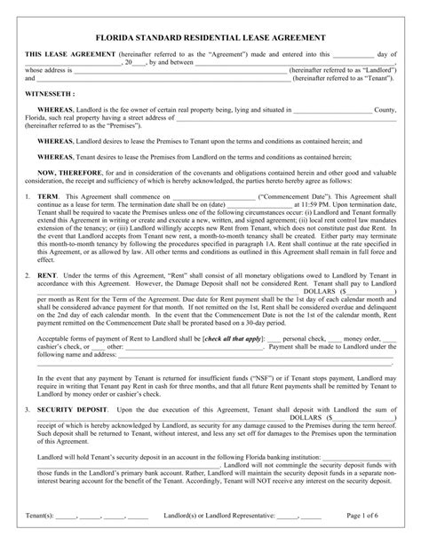 Printable Florida Lease Agreement Template