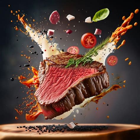 Premium Photo Grilled Beef Steak With Spices On A Black Background