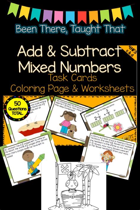 4th Grade Add Subtract Mixed Numbers Task Cards Worksheets And