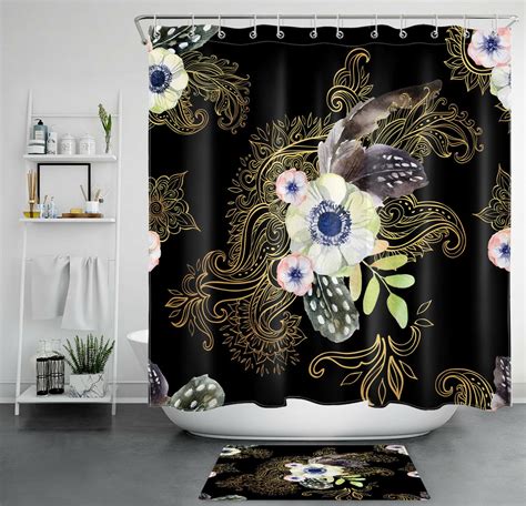 Boho Botanical Bliss Vintage Floral Shower Curtain Set With Lush