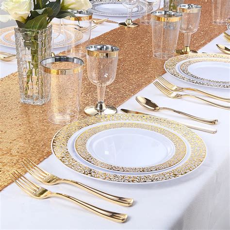 Wdf Pcs Gold Plastic Plates With Disposable Plastic Silverware Artofit