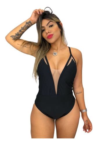 Body Feminino Transparente Tule Suplex Tam Único Sensual