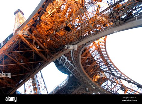 Eiffel Tower Base View From Underneath Paris France Europe Stock Photo