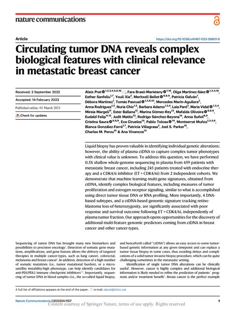 Pdf Circulating Tumor Dna Reveals Complex Biological Features With