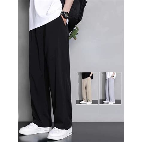 Men S Ice Silk Mop Pants Summer Thin Korean Style Trendy Black Casual