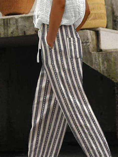 Casual Striped Long Pocket Stitching Pant Noracora