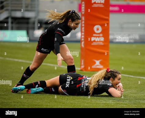 London England February 03 2024 Jess Breach 15 Saracens Celebrates