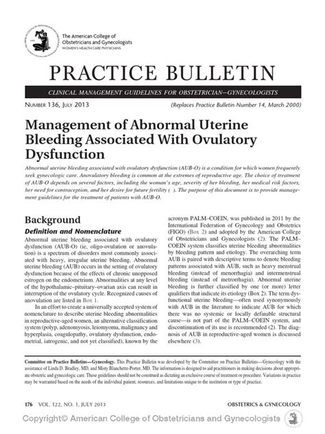 Acog Practice Bulletin Number 136 Management Of Abnormal Uterine