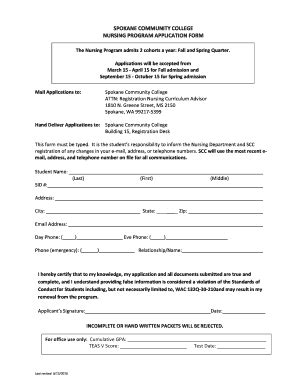 Fillable Online Scc Spokane NURSING PROGRAM APPLICATION FORM Fax Email