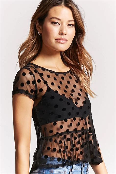 Sheer Mesh Polka Dot Top Forever 21 Forever21 Tops Fashion Tops