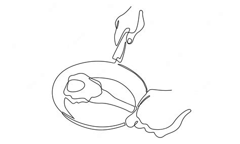 Premium Vector Continuous Line Of Fried Egg On A Pan