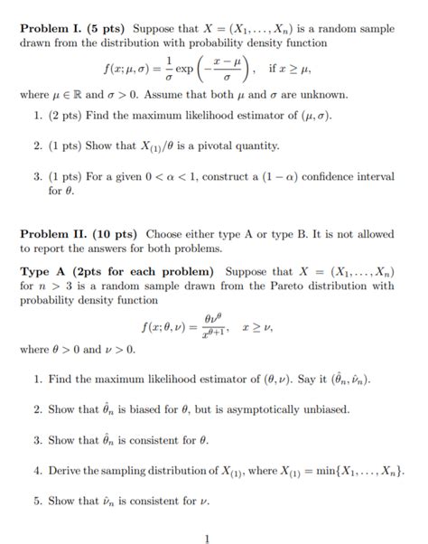 Solved Problem I 5 Pts Suppose That X X1 Xn Is A Chegg