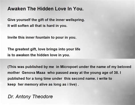 Awaken The Hidden Love In You Poem By Dr Antony Theodore Poem Hunter