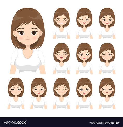 Young Woman With Different Facial Expressions Vector Image