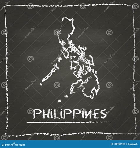 Mano Del Mapa Del Vector Del Esquema De Filipinas Dibujada Con