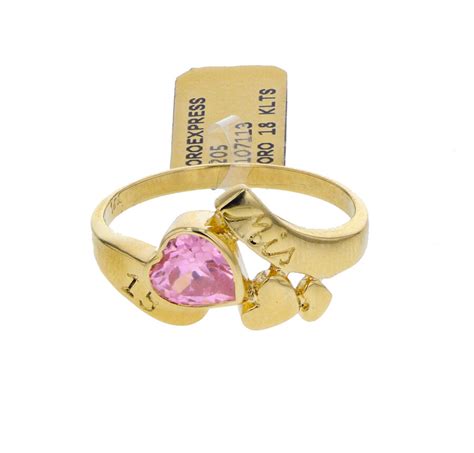 Anillo Quince A Os Con Piedra Rosa Oro K Ancho Mm Oroexpress