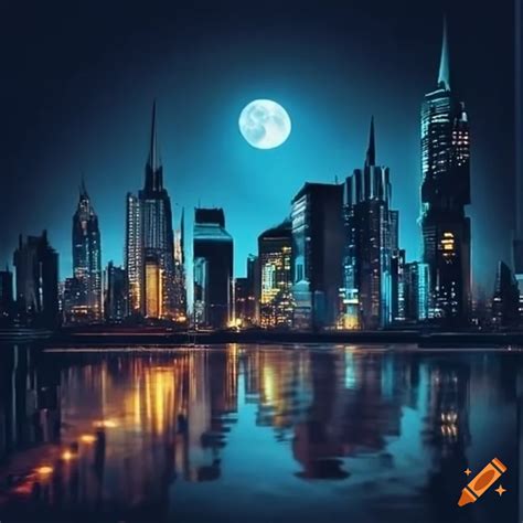 Gotham City At Night With Full Moon On Craiyon