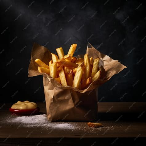 Premium Photo A Bag Of Fries Is On A Table With A Cheeseburger On It