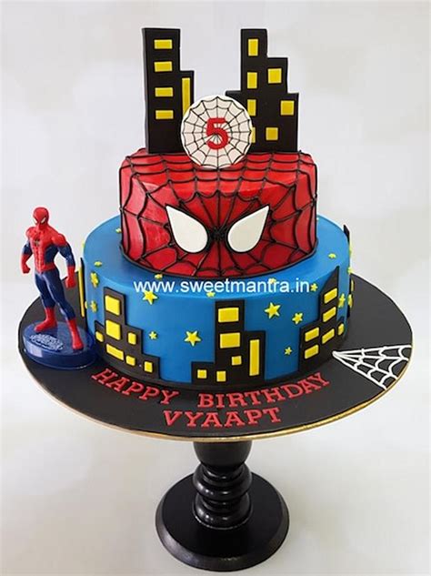 Spiderman Theme 2 Tier Fondant Cake For Boys 5th Birthday Cakesdecor