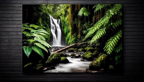 Rainforest Waterfalls From Above Made With Generative Ai Stock